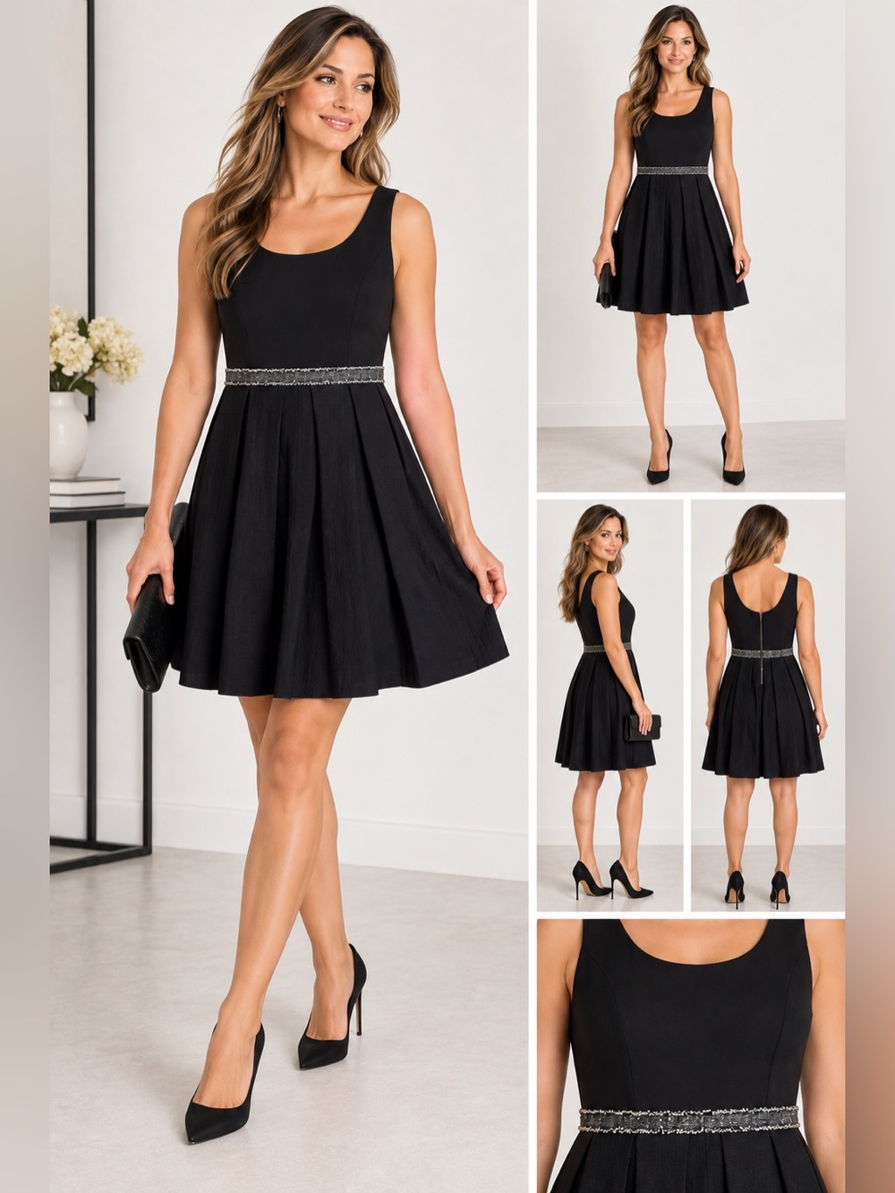 Barneys New York Black Cocktail Dress Size 6 Pleated Skirt